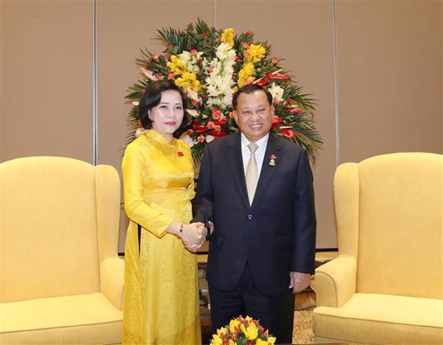 柬埔寨参议院主席赛冲会见越南妇联主席何氏娥和越柬友好协会主席阮氏清 hinh anh 2