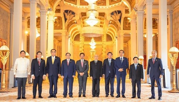 越南政府总理范明政同东盟各国领导人会见柬埔寨国王 hinh anh 1
