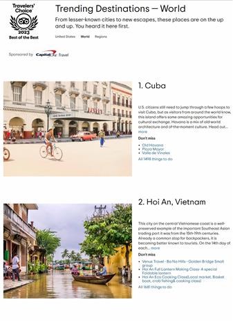 越南两个旅游目的地跻身Tripadvisor全球25大热门趋势旅游地 hinh anh 1
