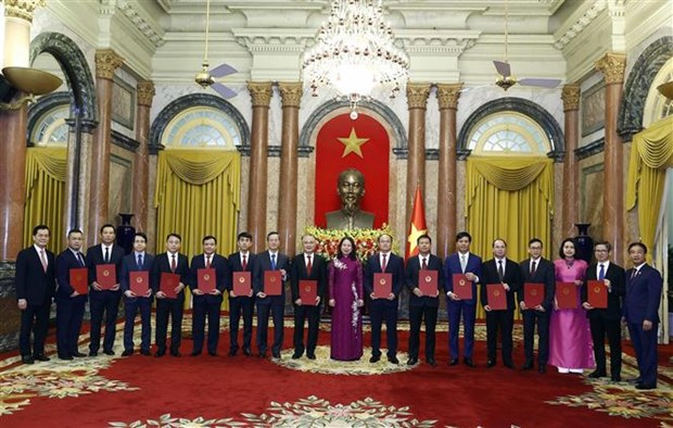 越南国家代主席向15位新任驻外大使颁发任命书 hinh anh 1