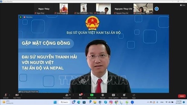 越南驻印度大使与旅居印度和尼泊尔越南人代表举行视频会晤 hinh anh 1