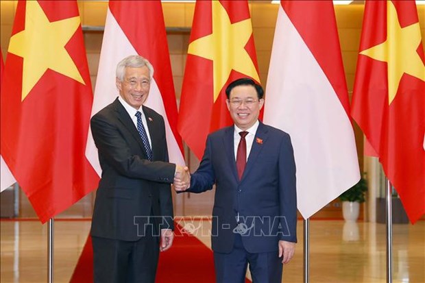 越南国会主席王廷惠会见新加坡总理李显龙 hinh anh 1