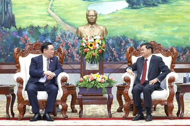 王廷惠礼节性拜会老挝人民革命党中央委员会总书记、国家主席通伦 hinh anh 1