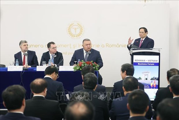 越南政府总理范明政与罗马尼亚总理出席越南-罗马尼亚商务论坛 hinh anh 1