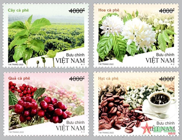 越南使用香味印刷技术的咖啡树宣传邮票亮相 hinh anh 1
