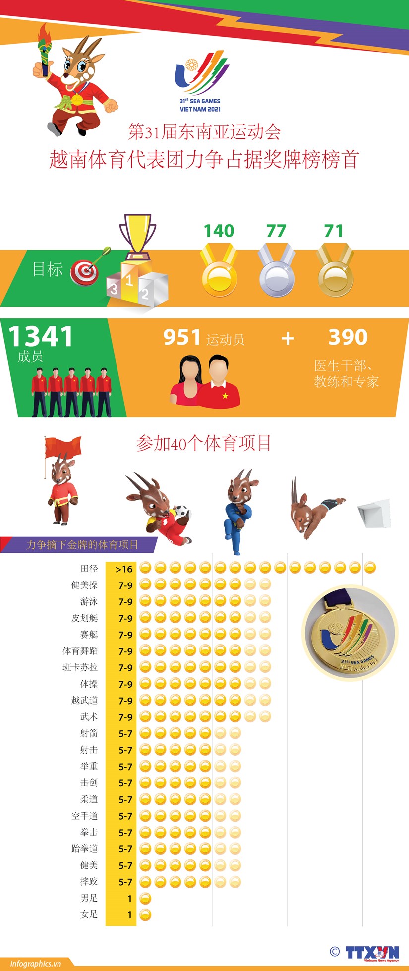 图表新闻：越南体育代表团力争占据第31届东南亚运动会奖牌榜榜首 hinh anh 1
