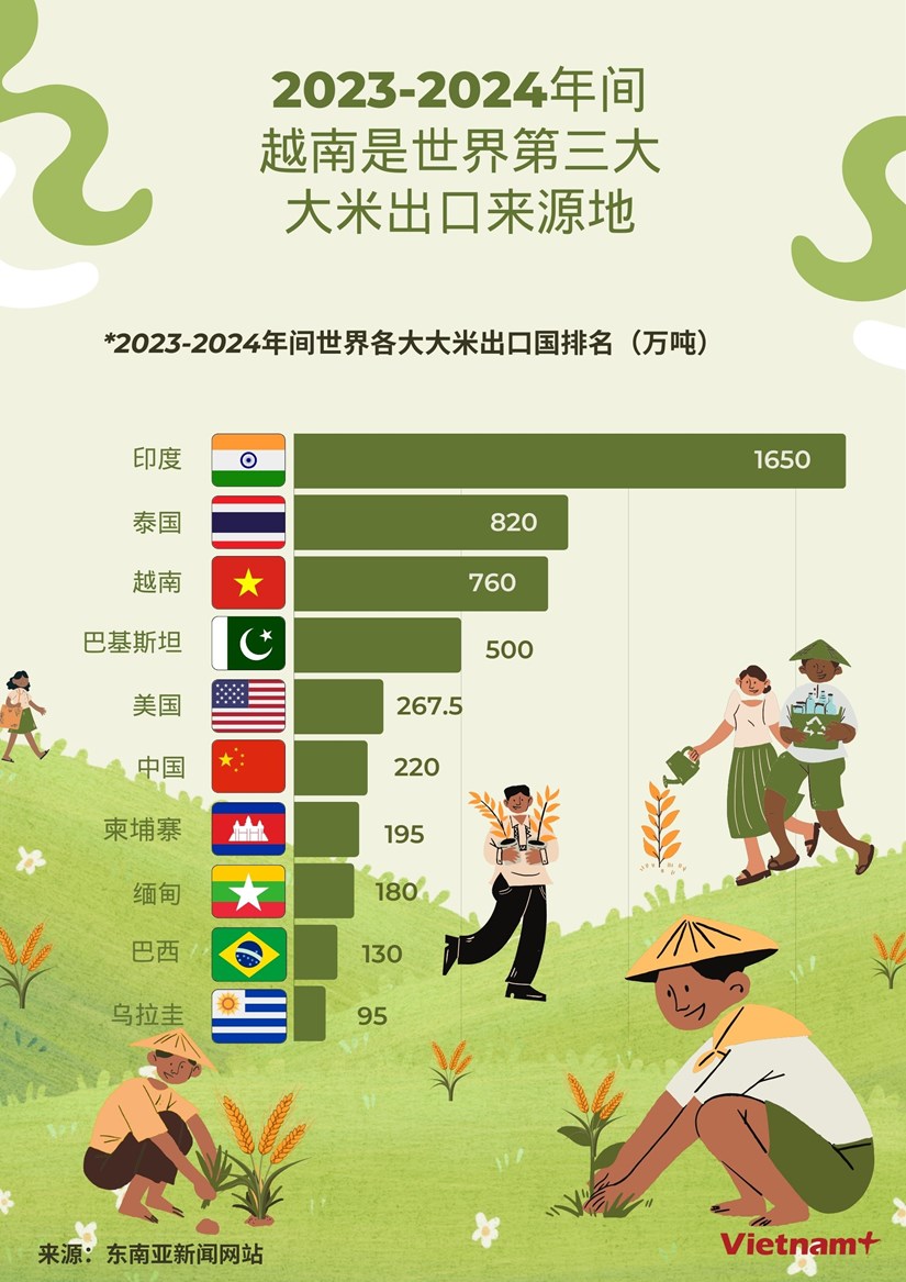 图表新闻：2023-2024年间越南是世界第三大 大米出口来源地 hinh anh 1