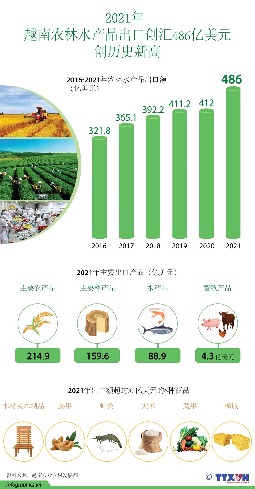 图表新闻：2021年越南农林水产品出口创汇486亿美元 hinh anh 1